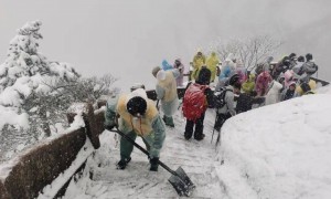 黄山大雪多名游客摔倒，有人头朝下撞上护栏，景区：穿冰爪可正常行走，建议雪化了再来